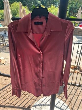 Context Satin Button-Up Blouse in Rosewood